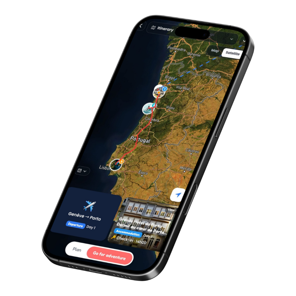 L'écran My Trip de l'application Easy Family Trip : l'itinéraire d'un voyage en famille